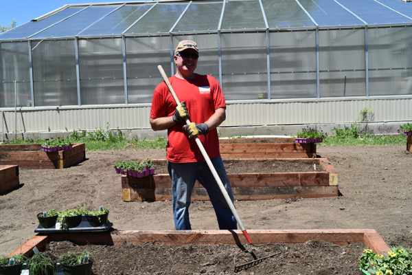 volunteer raking